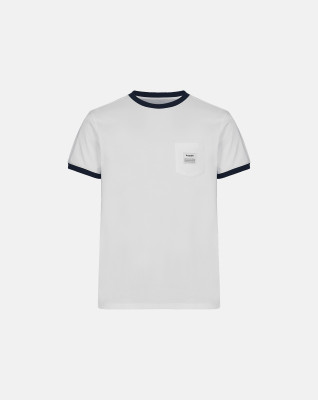 Økologisk bomuld, T-shirt "retro pocket", Hvid/Navy -Resteröds