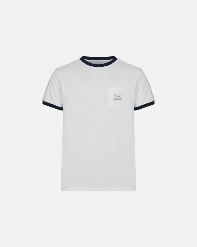 Økologisk bomuld, T-shirt "retro pocket", Hvid/Navy -Resteröds