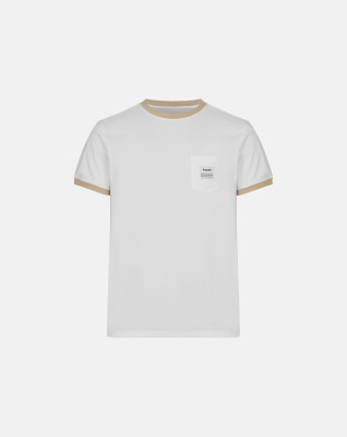 Økologisk bomuld, T-shirt "retro pocket", Hvid/Sand -Resteröds