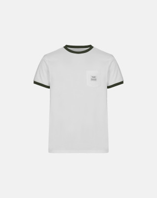Økologisk bomuld, T-shirt "retro pocket", Hvid/Army -Resteröds