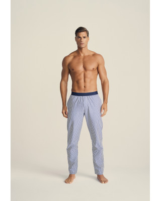 Økologisk bomuld, "Seersucker" Pyjamas bukser, Blå Stribet -JBS of Denmark Men