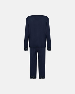 Bambusviskose, Pyjamassæt med blonde, Navy -Decoy