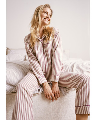 100% Økologisk bomuld, Pyjamasbukser i flannel, Stribet rosa -JBS of Denmark Women